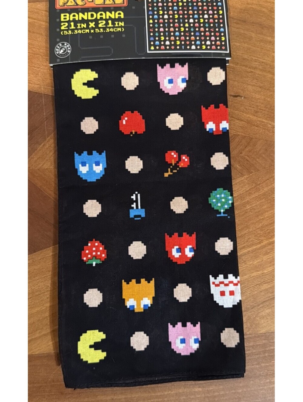 Pac-Man Bandana 21x21 Inch Black Pacman Ghosts Fruit Pac-man